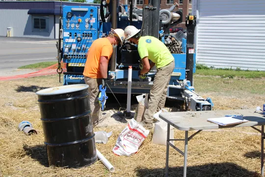 A crew from Envirocore, Inc. of Plaint City installs monitoring wells on Monday, June 8, 2020, at the former Clark gas station site at 770 N. Main St. in Marion. The site is being cleaned up after setting vacant for many years. Crews from Buckeye Elm Contracting of Worthington have removed fuel tanks from the site. (Photo: Andrew Carter/Marion Star)